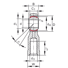 杆端轴承 GIKSR6-PS, 根据 DIN ISO 12 240-4 标准，特种钢材料，带右旋内螺纹，免维护