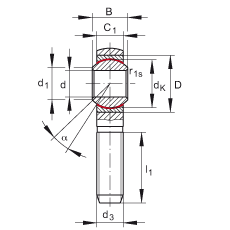 杆端轴承 GAKSR18-PS, 根据 DIN ISO 12 240-4 标准，特种钢材料，带右旋外螺纹，免维护