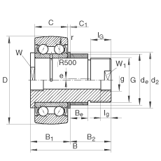 螺栓型滚轮 ZLE5204-2Z, 双列，偏心螺栓，两侧间隙密封