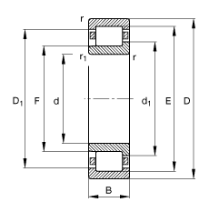 圆柱滚子轴承 NJ424-M1, 根据 DIN 5412-1 标准的主要尺寸, 半定位轴承, 可分离, 带保持架