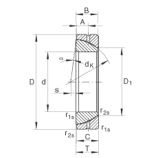 角接触关节轴承 GE50-SX, 根据 DIN ISO 12 240-2 标准，需维护