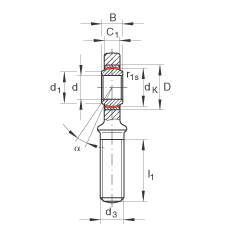 杆端轴承 GAR40-UK-2RS, 根据 DIN ISO 12 240-4 标准，带右旋外螺纹，免维护，两侧唇密封
