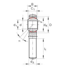 杆端轴承 GAKR30-PW, 根据 DIN ISO 12 240-4 标准，带右旋外螺纹，需维护