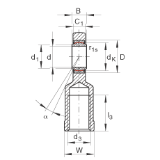 杆端轴承 GIL6-UK, 根据 DIN ISO 12 240-4 标准，带左旋内螺纹，需维护