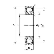 深沟球轴承 61902-2Z, 根据 DIN 625-1 标准的主要尺寸, 两侧间隙密封