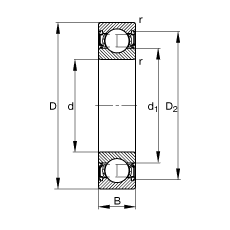 深沟球轴承 6004-2RSR, 根据 DIN 625-1 标准的主要尺寸, 两侧唇密封