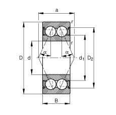 角接触球轴承 3809-B-2Z-TVH, 双列，双侧间隙密封，接触角 α = 25°