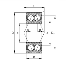 角接触球轴承 3811-B-2RSR-TVH, 双列，双侧唇密封，接触角 α = 25°