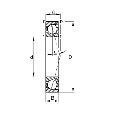 主轴轴承 B71928-C-T-P4S, 调节，成对安装，接触角 α = 15°，限制公差