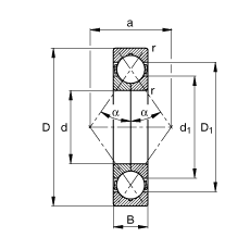 四点接触球轴承 QJ314-MPA, 根据 DIN 628-4 标准的主要尺寸, 可分离, 剖分内圈