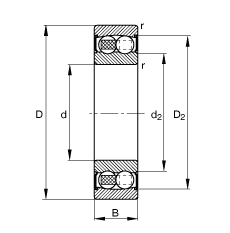 自调心球轴承 2201-2RS-TVH, 根据 DIN 630 标准的主要尺寸, 两侧唇密封