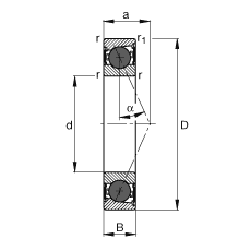 主轴轴承 HCB71902-E-2RSD-T-P4S, 调节，成对或单元安装，接触角 α = 25°，陶瓷球，两侧唇密封，非接触，限制公差