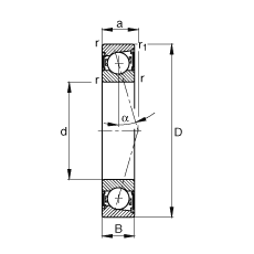 主轴轴承 B7011-C-2RSD-T-P4S, 调节，成对安装，接触角 α = 15°，两侧唇密封，非接触，加严公差