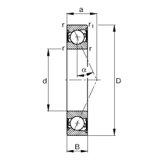 主轴轴承 B7005-E-2RSD-T-P4S, 调节，成对安装，接触角 α = 25°，两侧唇密封，非接触，限制公差