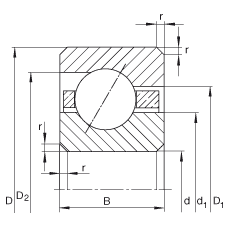 薄截面轴承 CSEC045, 角接触球轴承，类型E，运行温度 -54°C 到 +120°C
