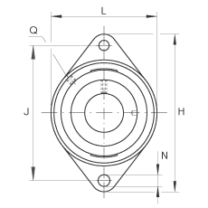 轴承座单元 PCJT2-7/16, 对角法兰轴承座单元，铸铁，根据 ABMA 15 - 1991, ABMA 14 - 1991, ISO3228 带有偏心紧定环，P型密封，英制