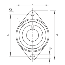 轴承座单元 RCJT2-7/16, 对角法兰轴承座单元，铸铁，根据 ABMA 15 - 1991, ABMA 14 - 1991, ISO3228 带有偏心紧定环，R型密封，英制