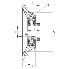 轴承座单元 PCJY1-1/2, 四角法兰轴承座单元，铸铁，根据 ABMA 15 - 1991, ABMA 14 - 1991, ISO3228 内圈带有平头螺栓，P型密封，英制