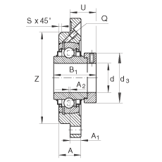 轴承座单元 RME20-N, 带四个螺栓孔的法兰的轴承座单元，定心凸出物，铸铁，偏心锁圈，R 型密封