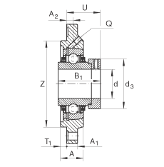 轴承座单元 TFE25, 带四个螺栓孔的法兰的轴承座单元，定心凸出物，铸铁，偏心锁圈，T 型密封