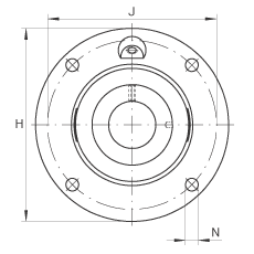 轴承座单元 RME50-N, 带四个螺栓孔的法兰的轴承座单元，定心凸出物，铸铁，偏心锁圈，R 型密封