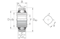 外球面球轴承 GVK109-211-KTT-B-AS2/V, 球面外圈，带方孔内圈，两侧 T 型密封