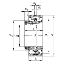 调心滚子轴承 23984-K-MB + H3984, 根据 DIN 635-2 标准的主要尺寸, 带锥孔和紧定套