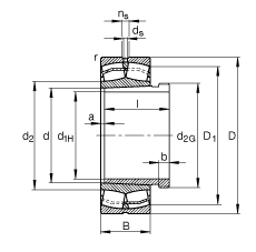 调心滚子轴承 21316-E1-K + AH316, 根据 DIN 635-2 标准的主要尺寸, 带锥孔和退卸套