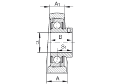 直立式轴承座单元 PAKY1/2, 铸铁轴承座，外球面球轴承，根据 ABMA 15 - 1991, ABMA 14 - 1991, ISO3228 内圈带有平头螺栓，英制