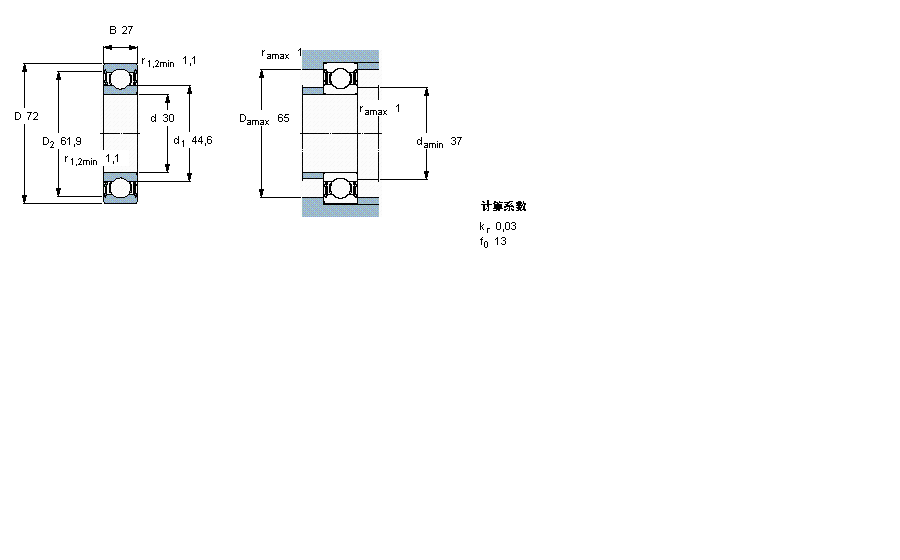 SKF 深沟球轴承, 单列, 两面密封件62306-2RS1样本图片