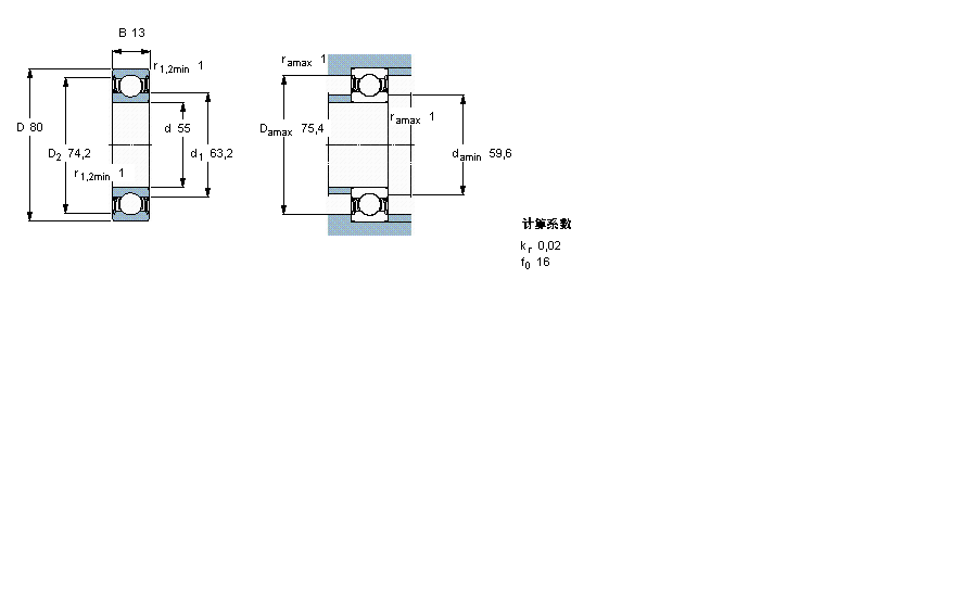 SKF 深沟球轴承, 单列, 低摩擦两面密封件61911-2RZ样本图片