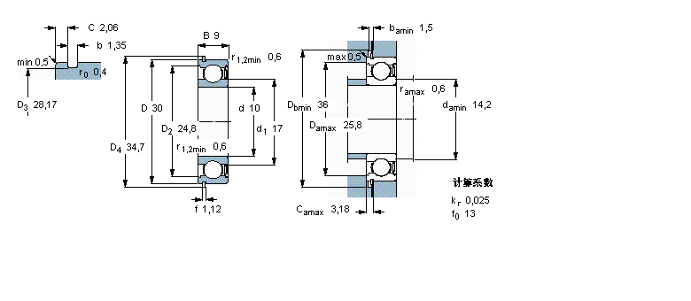 SKF 深沟球轴承, 单列，带止动环槽, 单面防尘罩6200-ZNR样本图片