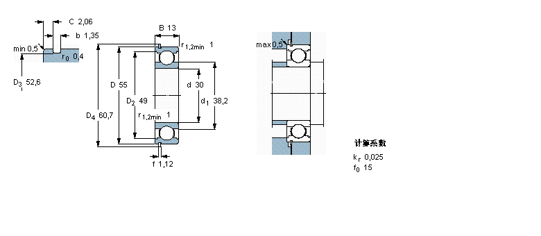 SKF 深沟球轴承, 单列，带止动环槽, 无密封件6006N样本图片