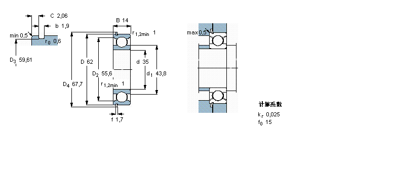 SKF 深沟球轴承, 单列，带止动环槽, 无密封件6007N样本图片