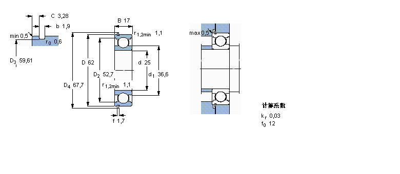 SKF 深沟球轴承, 单列，带止动环槽, 无密封件6305NR样本图片