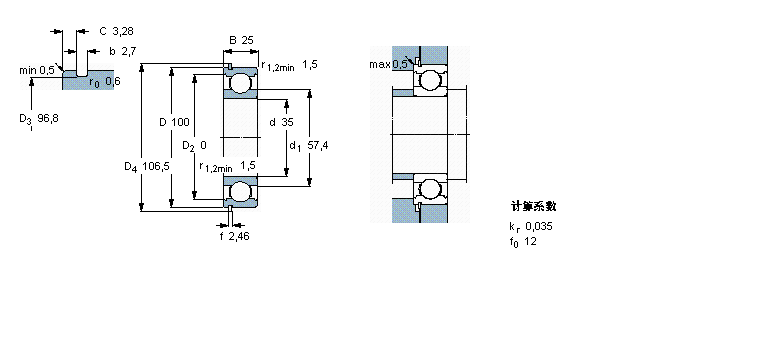 SKF 深沟球轴承, 单列，带止动环槽, 无密封件6407N样本图片