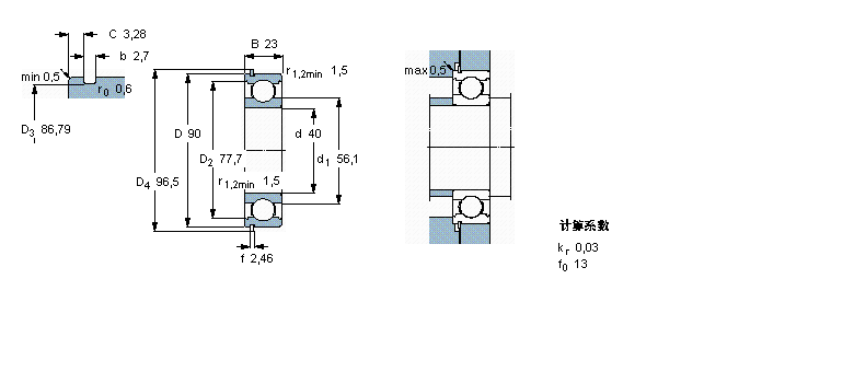 SKF 深沟球轴承, 单列，带止动环槽, 无密封件6308NR样本图片