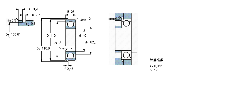 SKF 深沟球轴承, 单列，带止动环槽, 无密封件6408N样本图片