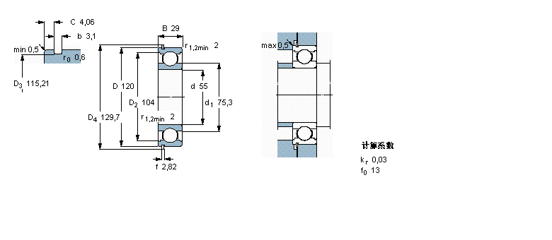 SKF 深沟球轴承, 单列，带止动环槽, 无密封件6311NR样本图片