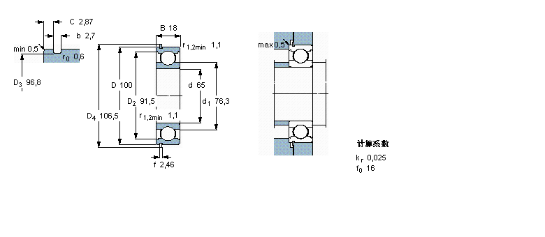SKF 深沟球轴承, 单列，带止动环槽, 无密封件6013NR样本图片