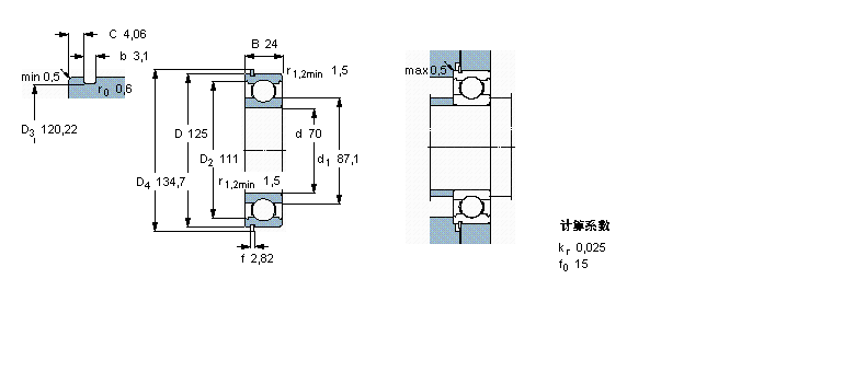 SKF 深沟球轴承, 单列，带止动环槽, 无密封件6214N样本图片