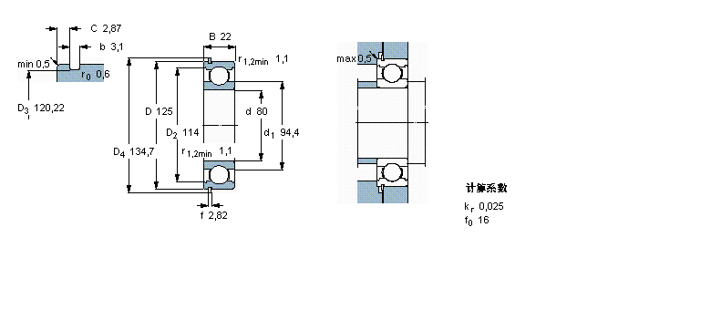 SKF 深沟球轴承, 单列，带止动环槽, 无密封件6016NR样本图片
