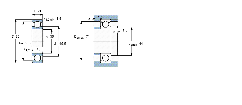 SKF 深沟球轴承, 用于高温的深沟球轴承, 无密封件6307/VA201样本图片