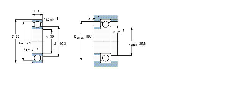 SKF 深沟球轴承, 用于高温的深沟球轴承, 无密封件6206/VA201样本图片