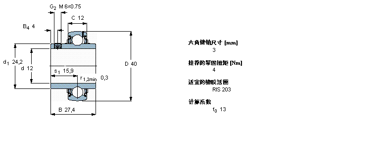 SKF Y-轴承, 带平头螺钉锁定的, YAR 2-2FYAR203/12-2F样本图片