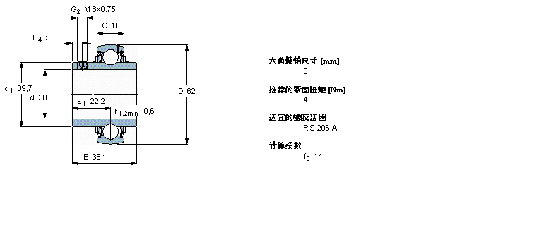 SKF Y-轴承, 带平头螺钉锁定的, YAR 2-2FYAR206-2F样本图片