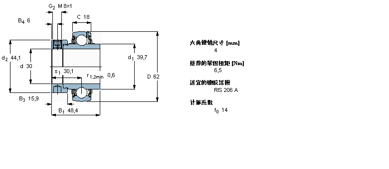 SKF Y-型立式轴承座单元, 冲压钢轴承座，偏心锁紧定轴环, 公制轴承YEL206-2F样本图片