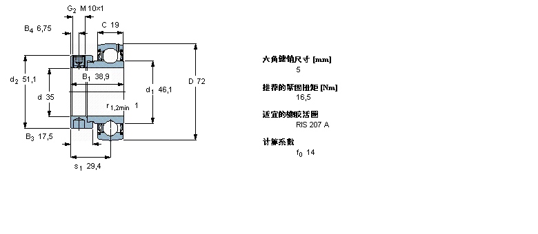 SKF Y-型立式轴承座单元, 冲压钢轴承座，偏心锁紧定轴环, 公制轴承YET207样本图片
