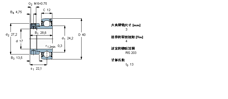 SKF Y-轴承, 含Solid OilYET203/W64样本图片
