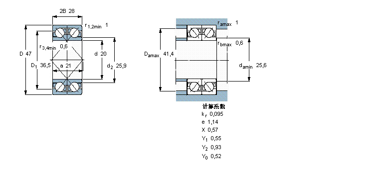 SKF 角接触球轴承, 单列，用于配对安装, 面对面配对2×7204BECBM样本图片